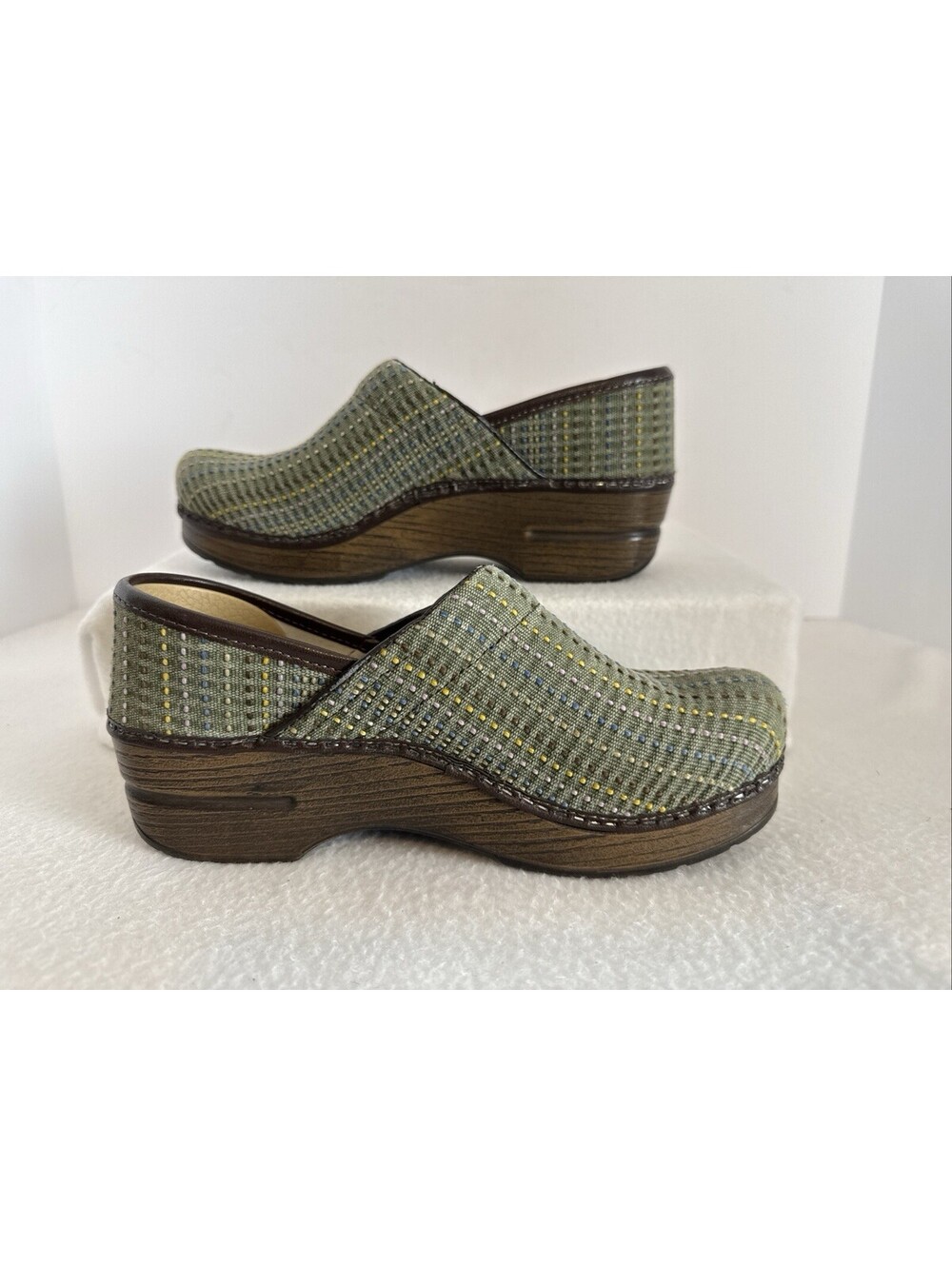 Dansko Wood Vegan Pro Woven Clogs Slip On Canvas Nursing Work Shoes 37